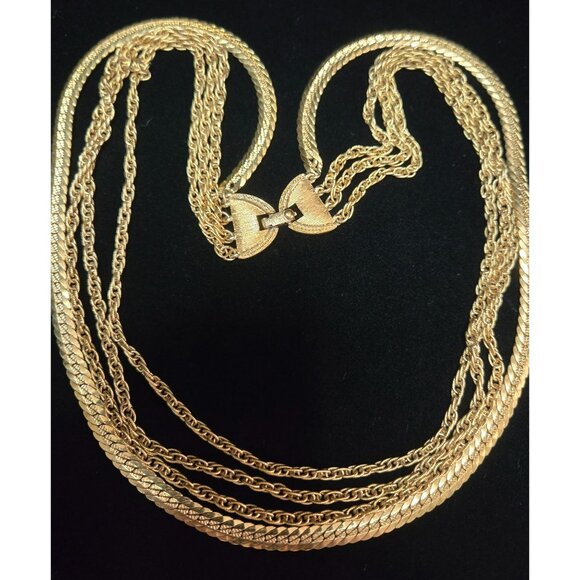 Vintage Monet Five-Strand Goldtone Necklace - Picture 1 of 5